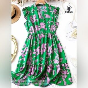 SHEIN Green and Purple Floral Midi Dress